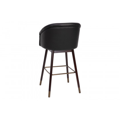 BLNK Margo Commercial LeatherSoft Mid-Back Modern Bar Stool with Walnut Finish Beechwood Legs and Curved Back Set of 2 - Black