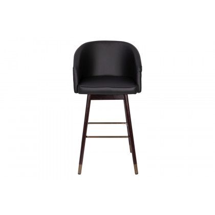 BLNK Margo Commercial LeatherSoft Mid-Back Modern Bar Stool with Walnut Finish Beechwood Legs and Curved Back Set of 2 - Black