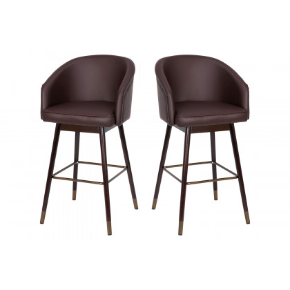 BLNK Margo Commercial LeatherSoft Mid-Back Modern Bar Stool with Walnut Finish Beechwood Legs and Curved Back Set of 2 - Brown