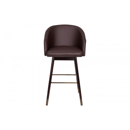 BLNK Margo Commercial LeatherSoft Mid-Back Modern Bar Stool with Walnut Finish Beechwood Legs and Curved Back Set of 2 - Brown