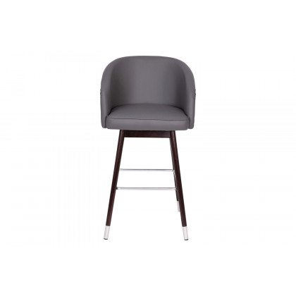 BLNK Margo Commercial LeatherSoft Mid-Back Modern Bar Stool with Walnut Finish Beechwood Legs and Curved Back Set of 2 - Gray