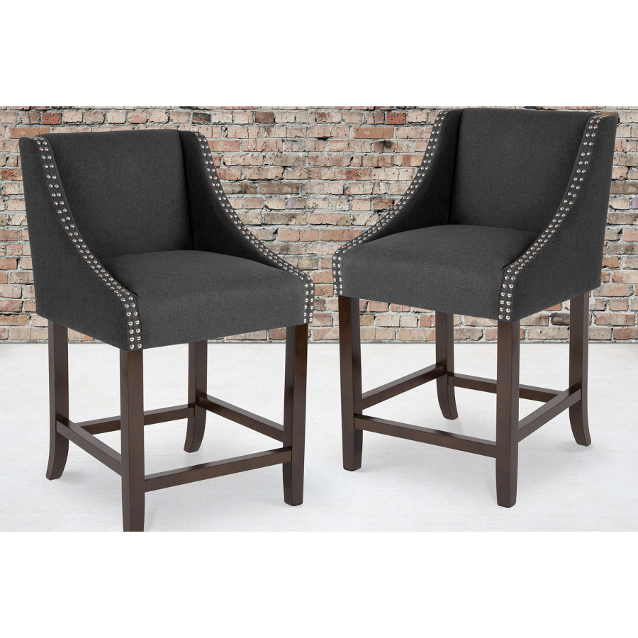 BLNK - Carmel Series Fabric Transitional Walnut Counter Height Stool with Nail Trim Set of 2