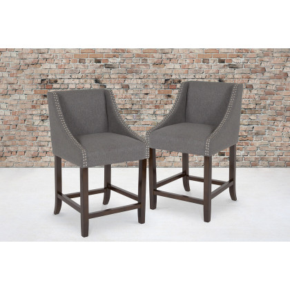 BLNK - Carmel Series Fabric Transitional Walnut Counter Height Stool with Nail Trim Set of 2