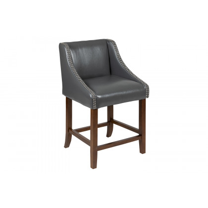 BLNK - Carmel Series Transitional Walnut Counter Height Stool with Nail Trim in Dark Gray LeatherSoft Set of 2