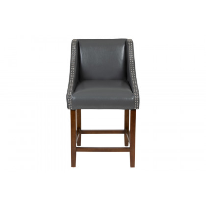 BLNK - Carmel Series Transitional Walnut Counter Height Stool with Nail Trim in Dark Gray LeatherSoft Set of 2