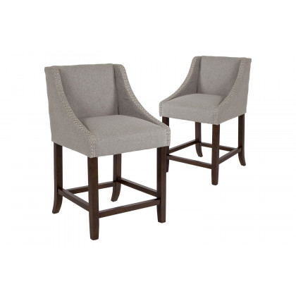 BLNK Carmel Series Fabric Transitional Walnut Counter Height Stool with Nail Trim Set of 2 - Light Gray