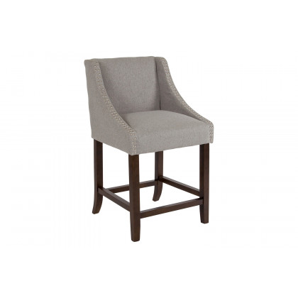 BLNK Carmel Series Fabric Transitional Walnut Counter Height Stool with Nail Trim Set of 2 - Light Gray
