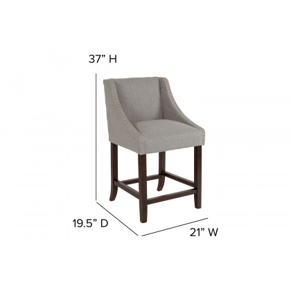 BLNK Carmel Series Fabric Transitional Walnut Counter Height Stool with Nail Trim Set of 2 - Light Gray