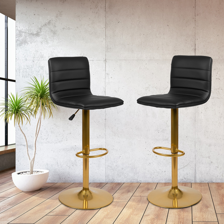 BLNK - Vincent Vinyl Adjustable Counter Height Swivel Bar Stool with Back and Gold Pedestal Base Set of 2