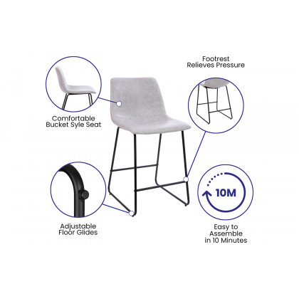BLNK Reagan Commercial LeatherSoft Counter Height Bar Stools Set of 2 - Light Gray