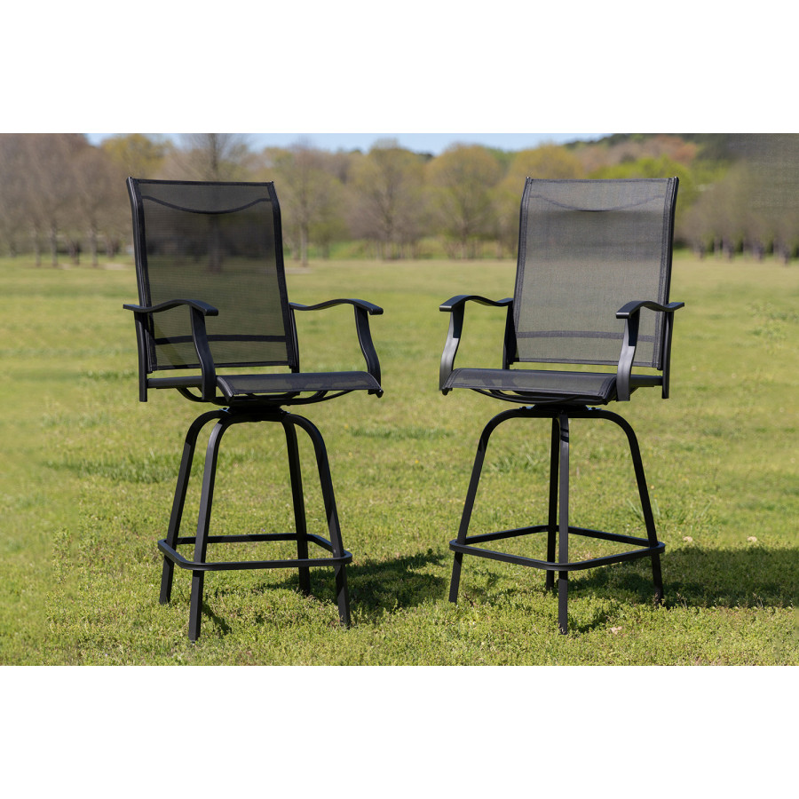BLNK Valerie All-Weather Swivel Textilene Patio Bar Height Stools with High Back and Armrests Set of 2 - Black