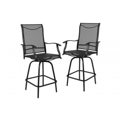 BLNK Valerie All-Weather Swivel Textilene Patio Bar Height Stools with High Back and Armrests Set of 2 - Black