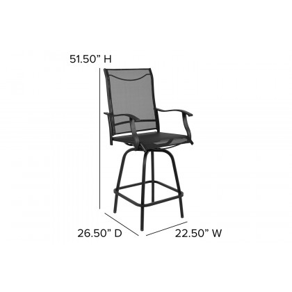 BLNK Valerie All-Weather Swivel Textilene Patio Bar Height Stools with High Back and Armrests Set of 2 - Black