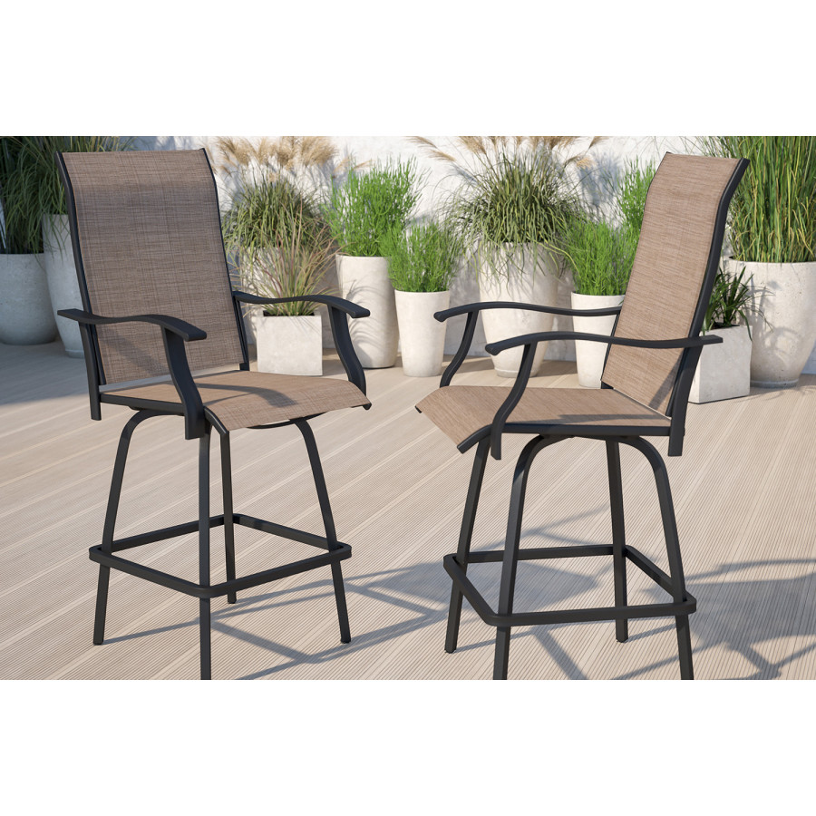 BLNK Valerie All-Weather Swivel Textilene Patio Bar Height Stools with High Back and Armrests Set of 2 - Brown