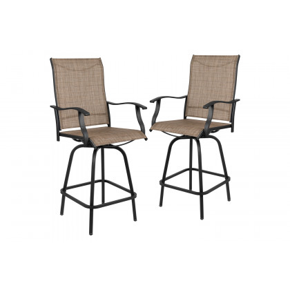 BLNK Valerie All-Weather Swivel Textilene Patio Bar Height Stools with High Back and Armrests Set of 2 - Brown