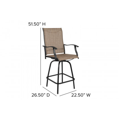 BLNK Valerie All-Weather Swivel Textilene Patio Bar Height Stools with High Back and Armrests Set of 2 - Brown