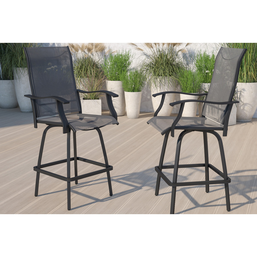 BLNK Valerie All-Weather Swivel Textilene Patio Bar Height Stools with High Back and Armrests Set of 2 - Gray