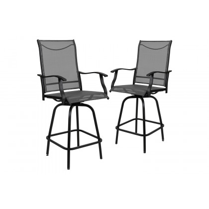 BLNK Valerie All-Weather Swivel Textilene Patio Bar Height Stools with High Back and Armrests Set of 2 - Gray