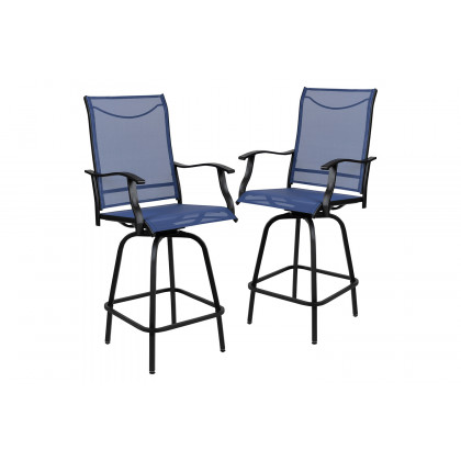 BLNK Valerie All-Weather Swivel Textilene Patio Bar Height Stools with High Back and Armrests Set of 2 - Navy