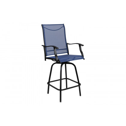 BLNK Valerie All-Weather Swivel Textilene Patio Bar Height Stools with High Back and Armrests Set of 2 - Navy
