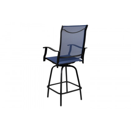 BLNK Valerie All-Weather Swivel Textilene Patio Bar Height Stools with High Back and Armrests Set of 2 - Navy