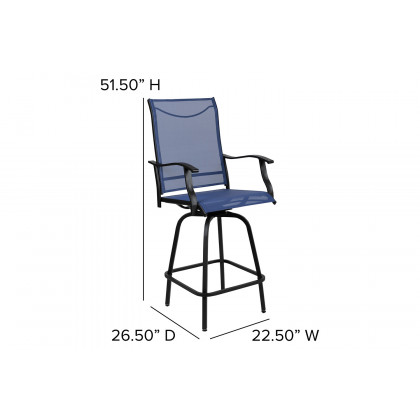 BLNK Valerie All-Weather Swivel Textilene Patio Bar Height Stools with High Back and Armrests Set of 2 - Navy