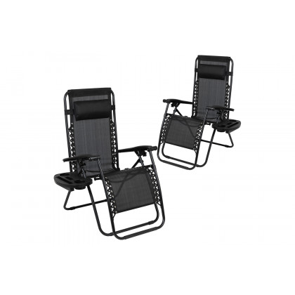BLNK Celestial Celestial Adjustable Folding Mesh Zero Gravity Reclining Lounge Chair with Pillow and Cup Holder Tray Set of 2 - Black
