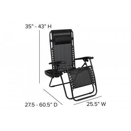 BLNK Celestial Celestial Adjustable Folding Mesh Zero Gravity Reclining Lounge Chair with Pillow and Cup Holder Tray Set of 2 - Black