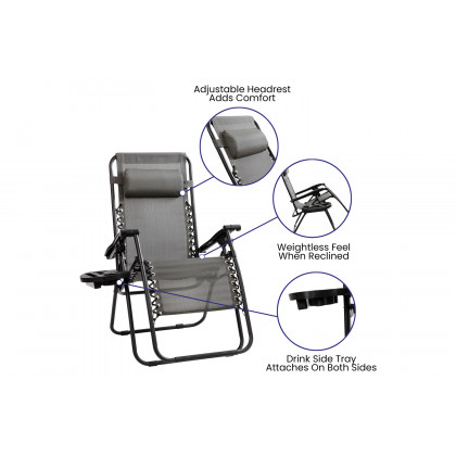 BLNK Celestial Celestial Adjustable Folding Mesh Zero Gravity Reclining Lounge Chair with Pillow and Cup Holder Tray Set of 2 - Gray