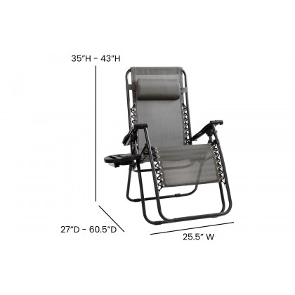 BLNK Celestial Celestial Adjustable Folding Mesh Zero Gravity Reclining Lounge Chair with Pillow and Cup Holder Tray Set of 2 - Gray