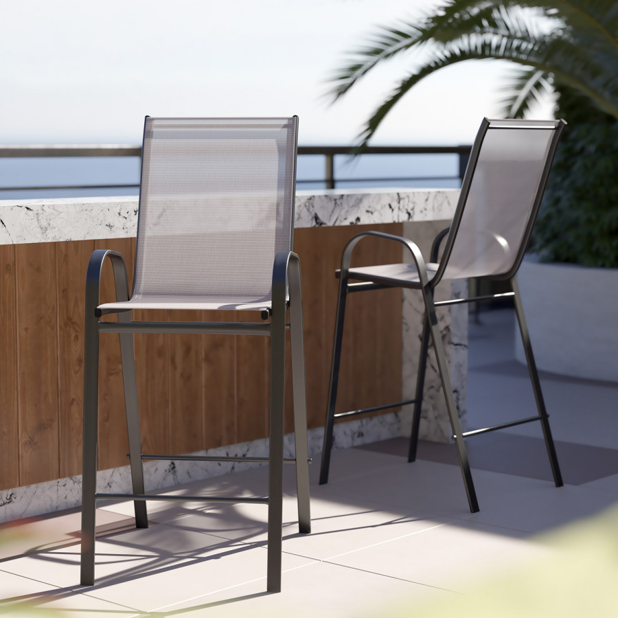 BLNK - Brazos Outdoor Bar Stools with Flex Comfort Material and Metal Frame 2 Pack