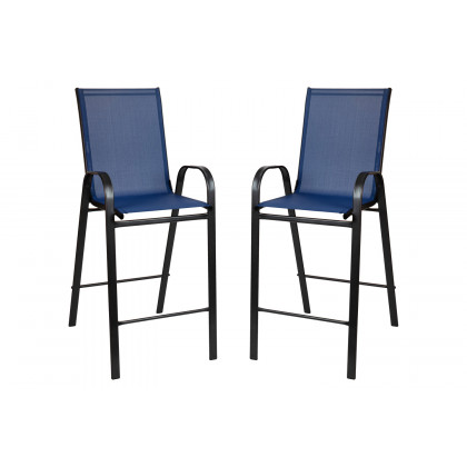 BLNK Brazos Outdoor Bar Stools with Flex Comfort Material and Metal Frame 2 Pack - Navy