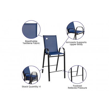 BLNK Brazos Outdoor Bar Stools with Flex Comfort Material and Metal Frame 2 Pack - Navy