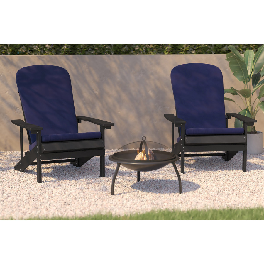 BLNK Charlestown All-Weather Poly Resin Wood Adirondack Chairs Set of 2 - Slate Gray, with Blue Cushions