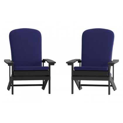 BLNK Charlestown All-Weather Poly Resin Wood Adirondack Chairs Set of 2 - Slate Gray, with Blue Cushions