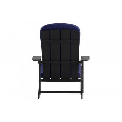 BLNK Charlestown All-Weather Poly Resin Wood Adirondack Chairs Set of 2 - Slate Gray, with Blue Cushions