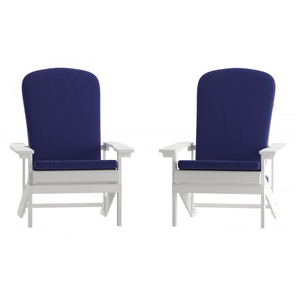 BLNK Charlestown All-Weather Poly Resin Wood Adirondack Chairs Set of 2 - White, with Blue Cushions
