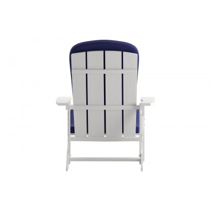 BLNK Charlestown All-Weather Poly Resin Wood Adirondack Chairs Set of 2 - White, with Blue Cushions