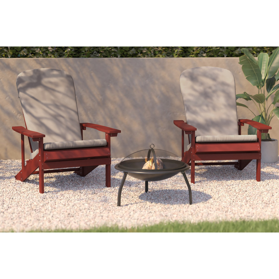BLNK Charlestown All-Weather Poly Resin Wood Adirondack Chairs Set of 2 - Red, with Cream Cushions