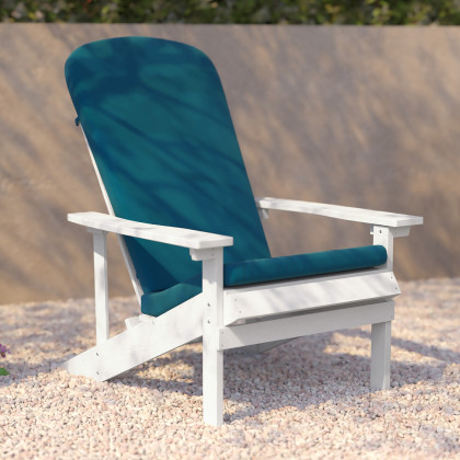 BLNK Charlestown All-Weather Poly Resin Wood Adirondack Chairs Set of 2 - White, with Teal Cushions