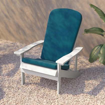 BLNK Charlestown All-Weather Poly Resin Wood Adirondack Chairs Set of 2 - White, with Teal Cushions