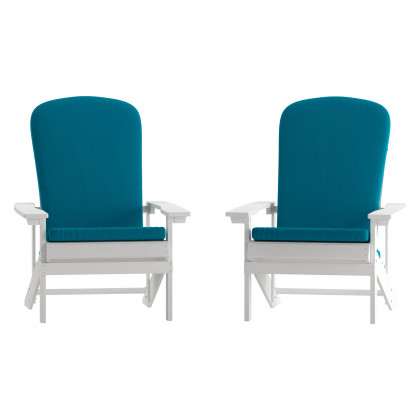 BLNK Charlestown All-Weather Poly Resin Wood Adirondack Chairs Set of 2 - White, with Teal Cushions