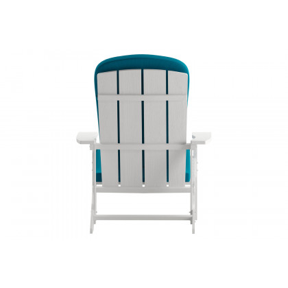 BLNK Charlestown All-Weather Poly Resin Wood Adirondack Chairs Set of 2 - White, with Teal Cushions