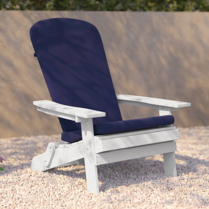 BLNK Charlestown All-Weather Poly Resin Folding Adirondack Chairs Set of 2 - White, with Blue Cushions