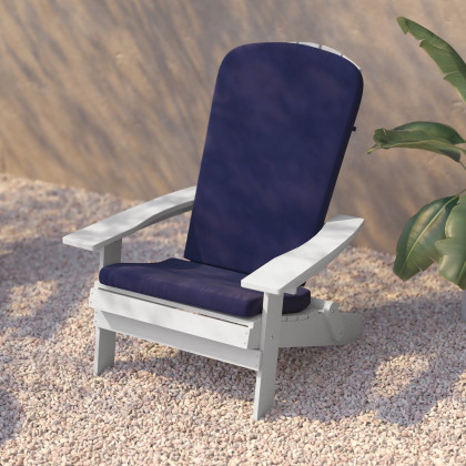 BLNK Charlestown All-Weather Poly Resin Folding Adirondack Chairs Set of 2 - White, with Blue Cushions
