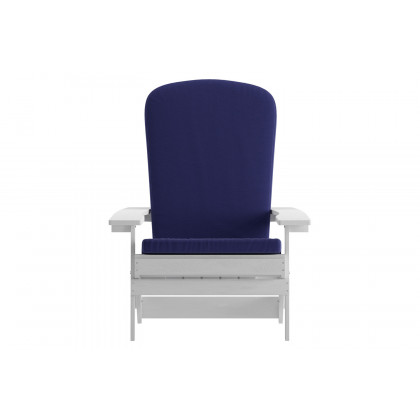 BLNK Charlestown All-Weather Poly Resin Folding Adirondack Chairs Set of 2 - White, with Blue Cushions