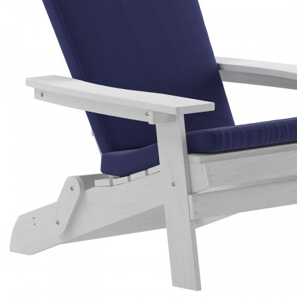 BLNK Charlestown All-Weather Poly Resin Folding Adirondack Chairs Set of 2 - White, with Blue Cushions