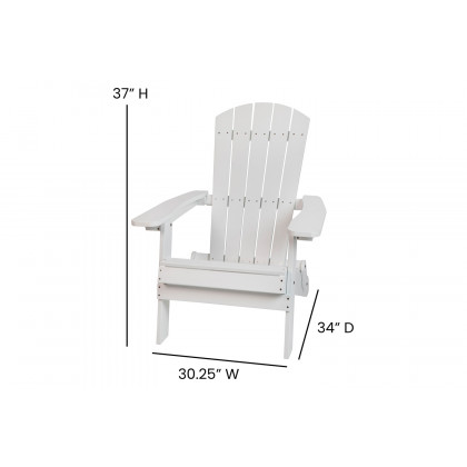BLNK Charlestown All-Weather Poly Resin Folding Adirondack Chairs Set of 2 - White, with Blue Cushions