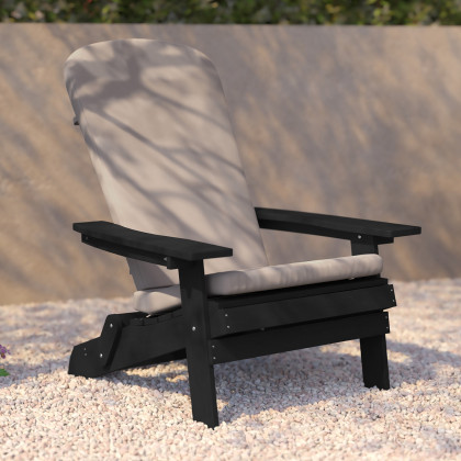 BLNK Charlestown All-Weather Poly Resin Folding Adirondack Chairs Set of 2 - Black, with Cream Cushions