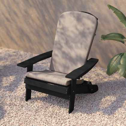 BLNK Charlestown All-Weather Poly Resin Folding Adirondack Chairs Set of 2 - Black, with Cream Cushions